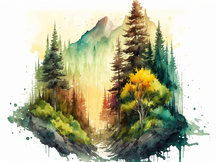 EcoArtLab Originals, 4 Watercolor Forests Landscape