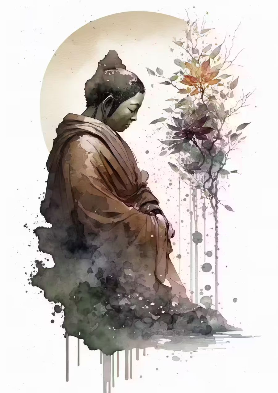 EcoArtLab Originals, Abstract Buddha Moon Zen Watercolor