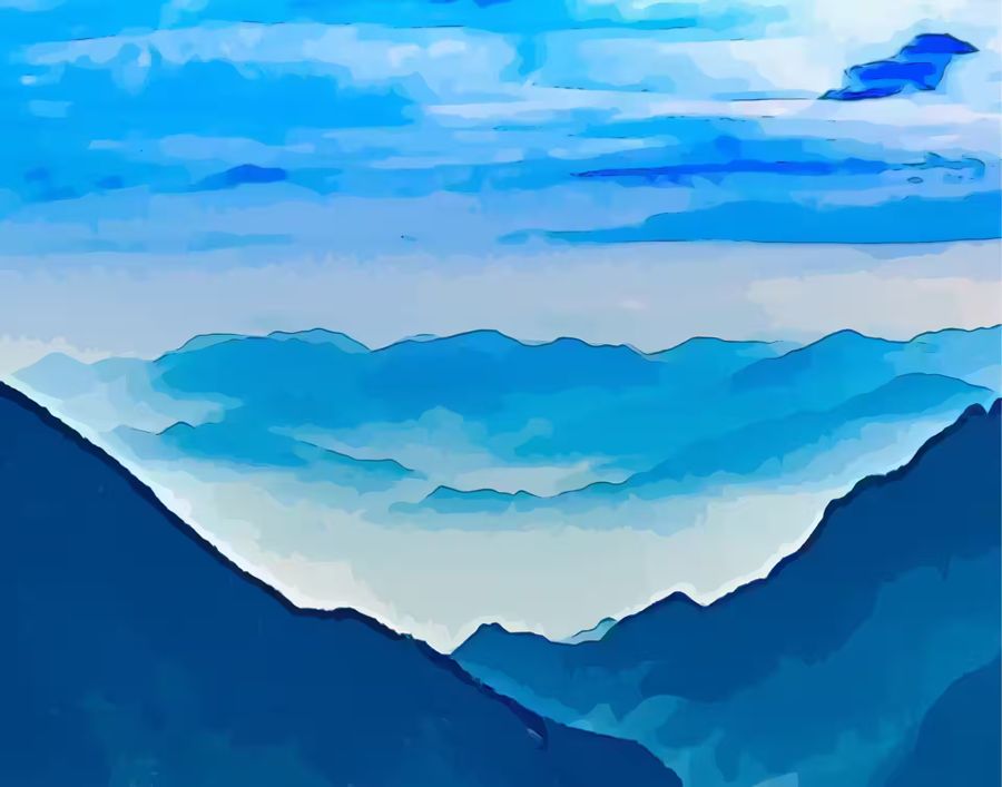 , Abstract Mountain Landscape Blue