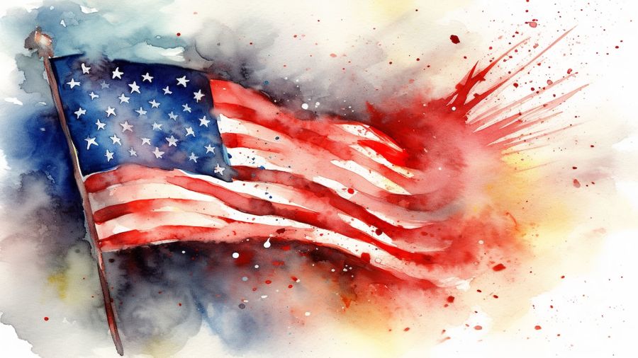 EcoArtLab Originals, American Flag Fireworks Watercolor