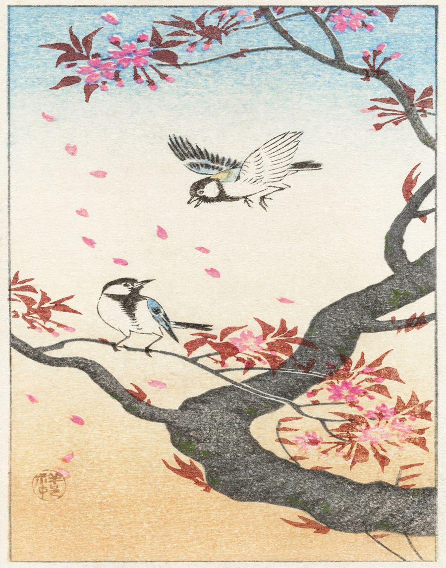 Antique Japanese Old Birds Tree