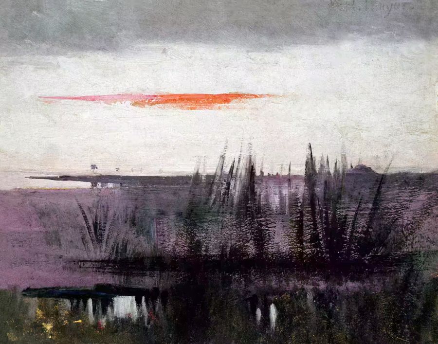 EcoArtLab Originals, Antique Moody Abstract Lake Landscape