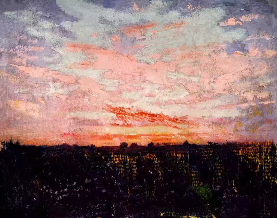 , Antique Moody Abstract Sunset Rustic