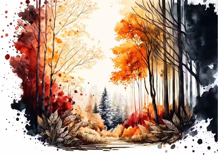 Autumn Forest Trees Watercolor Forest