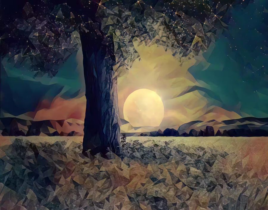 , Big Moon Tree Landscape Polygons