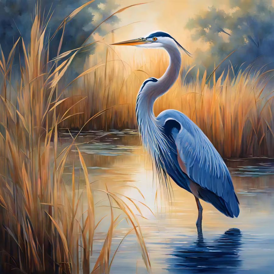 EcoArtLab Originals, Blue Heron Tropical Bird Modern