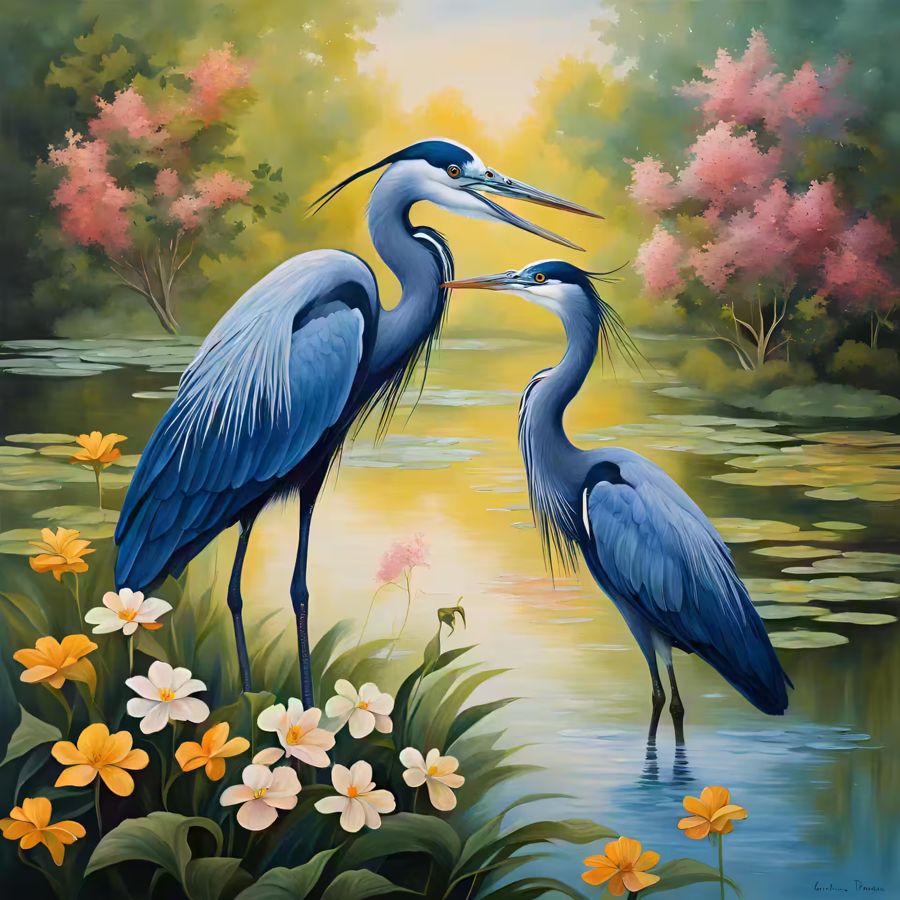 , Blue Herons Illustration