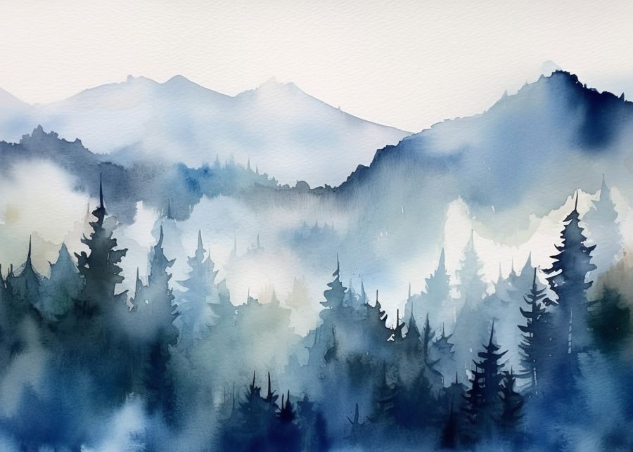 EcoArtLab Originals, Blue Mountain Forest Watercolor Forest