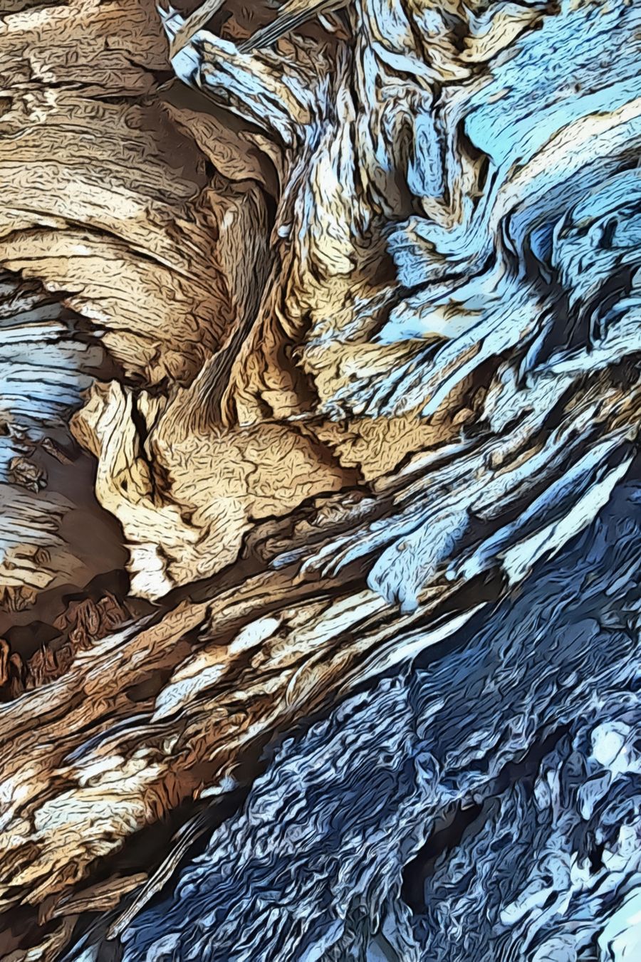 , Blue Tree Bark 2 Abstract