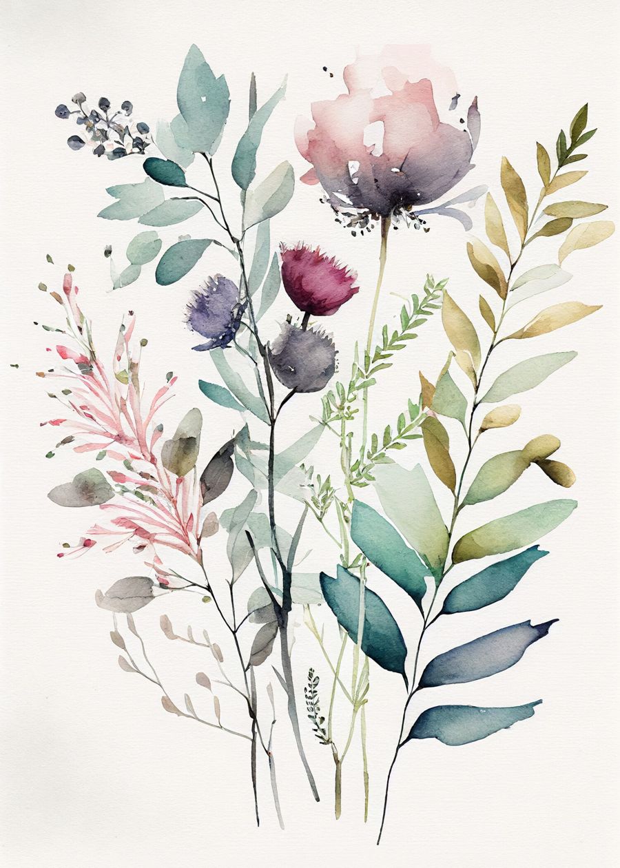 EcoArtLab Originals, Boho Floral Watercolor Botanical