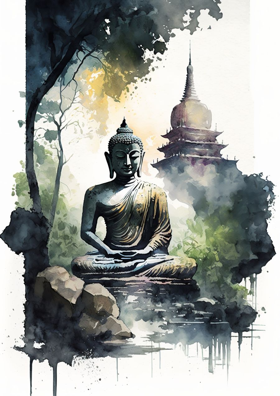 Buddha Tree Zen Watercolor Buddhism