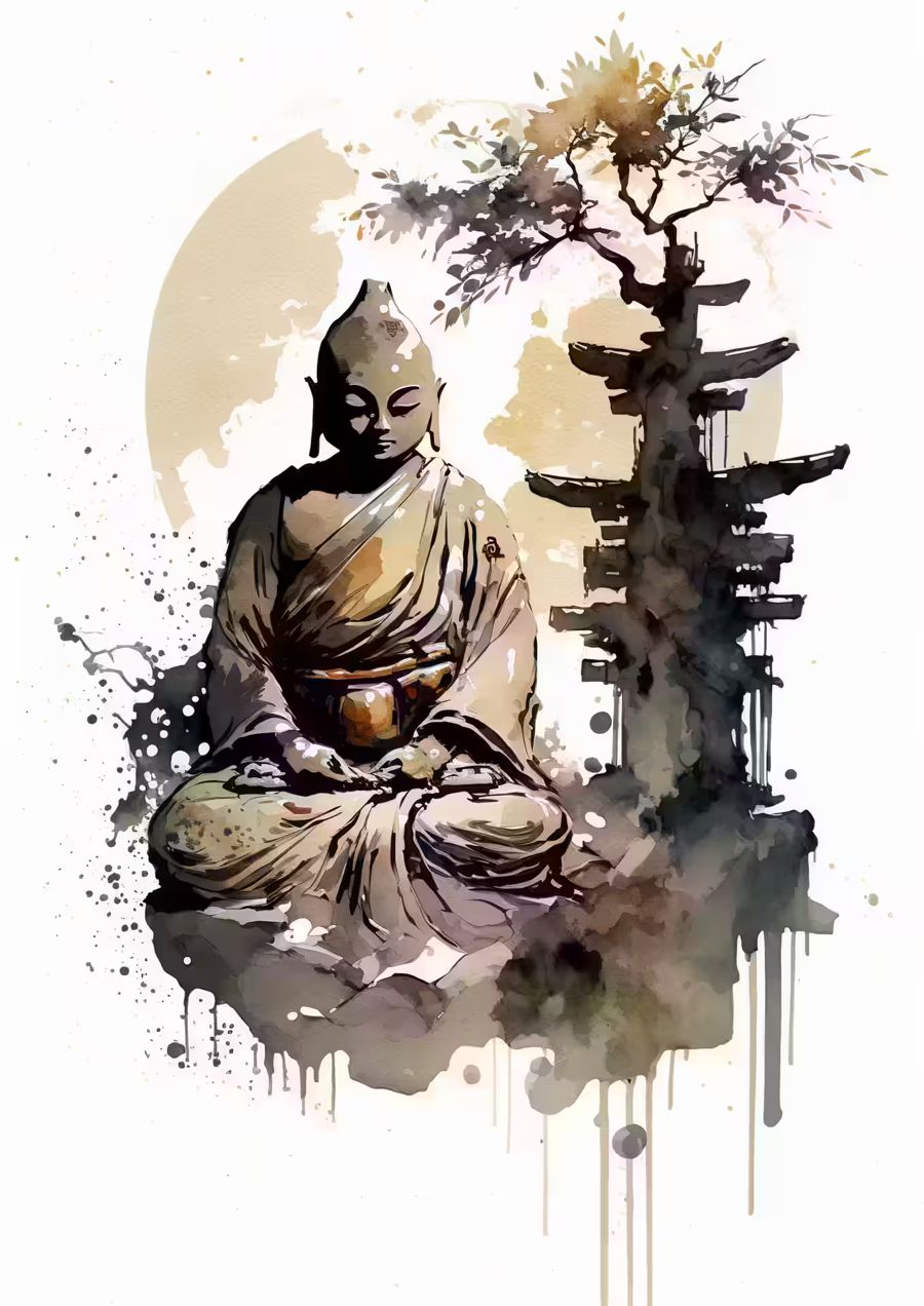 EcoArtLab Originals, Buddha Zen Watercolor Buddhism Zen