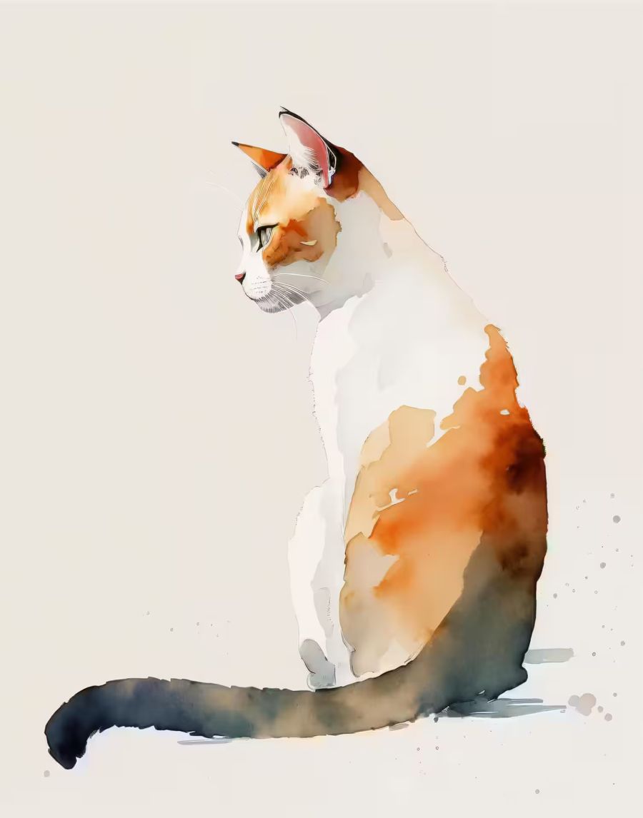 EcoArtLab Originals, Cat Watercolor Minimalist Cat Orange