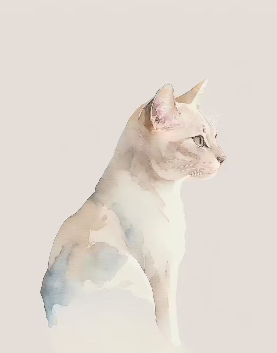 EcoArtLab Originals, Cat Watercolor Minimalist Cat White