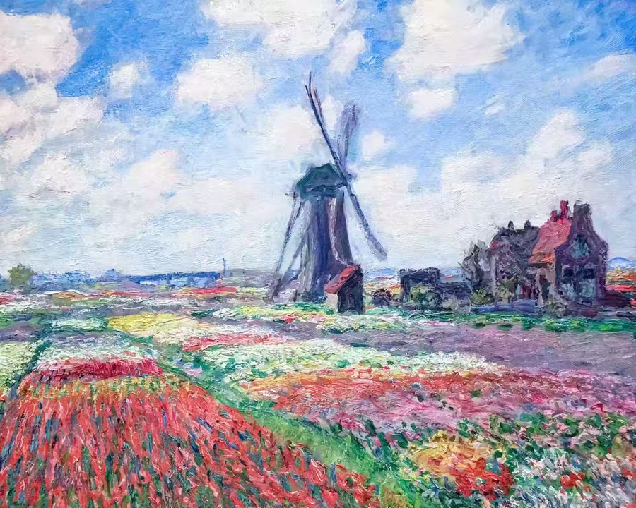 Claude Monet Windmill Tulip Field