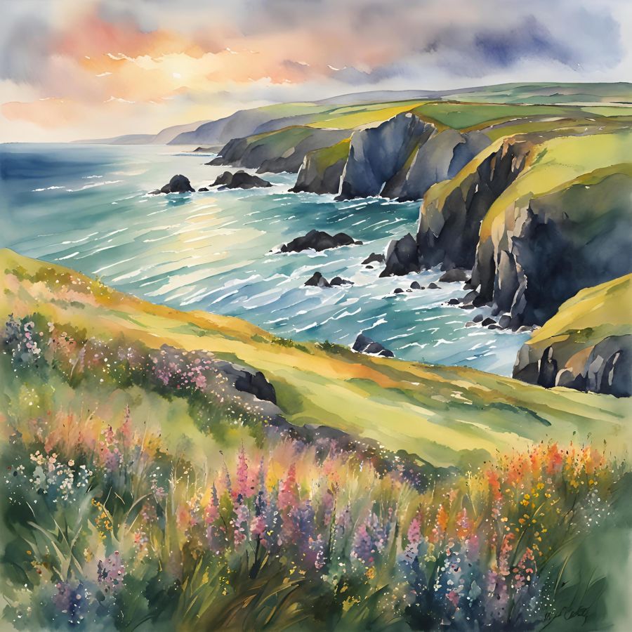 Coastal I Wildflower Watercolor Home