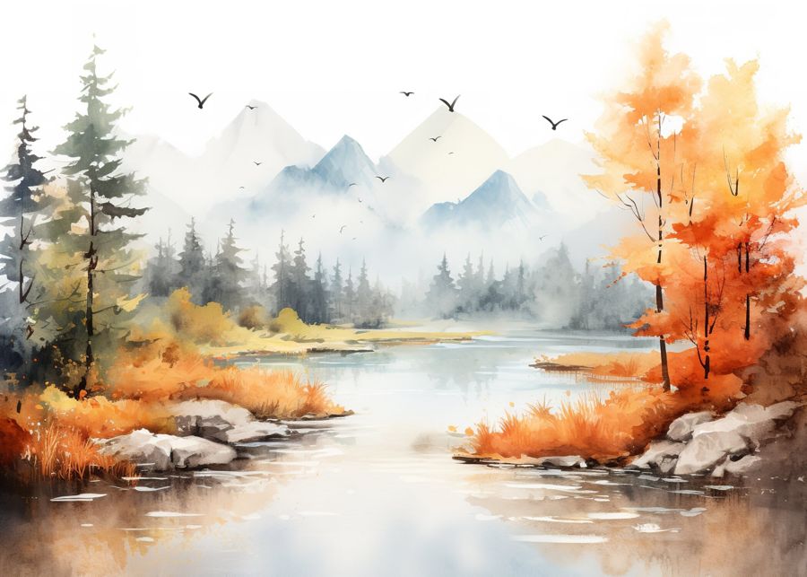, Colorful Forest Landscape Nature River
