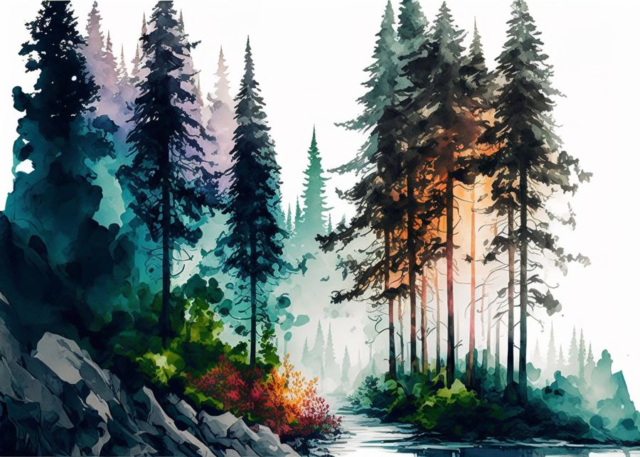 EcoArtLab Originals, Colorful Forest Trees Nature Decor