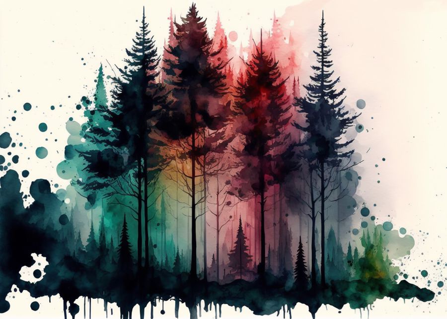 EcoArtLab Originals, Colorful Forest Trees Nature Decor