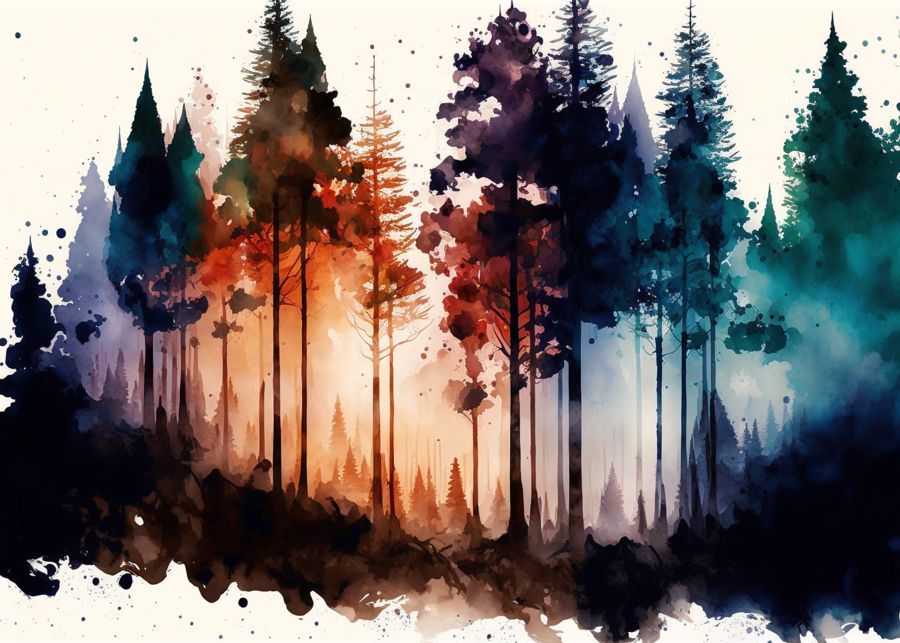 Colorful Forest Trees Watercolor Nature