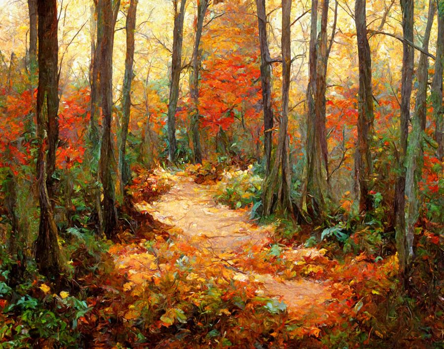 , Dense Forest Trail Fall Landscape
