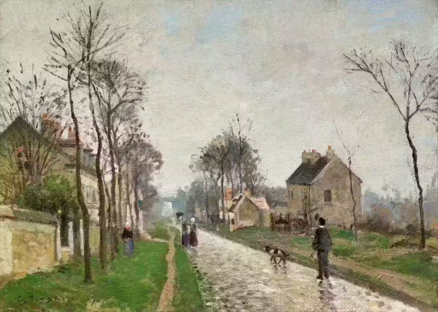 , European Village Rain Landscape Oil