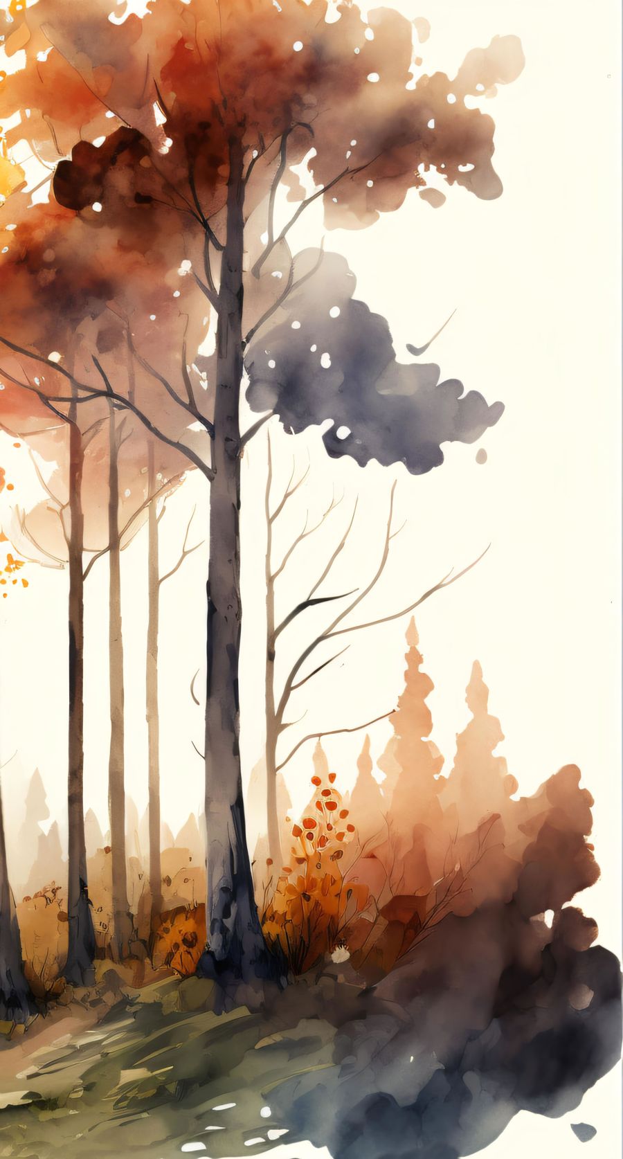 EcoArtLab Originals, Fall Watercolor Forest Landscape 3