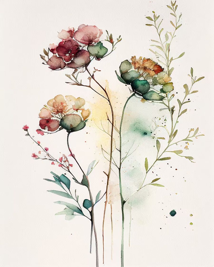 EcoArtLab Originals, Floral Boho Floral Flower Watercolor