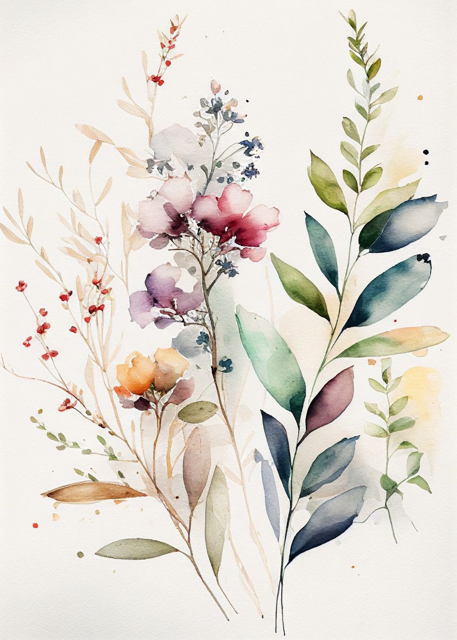 EcoArtLab Originals, Floral Minimalist Watercolor Botanical