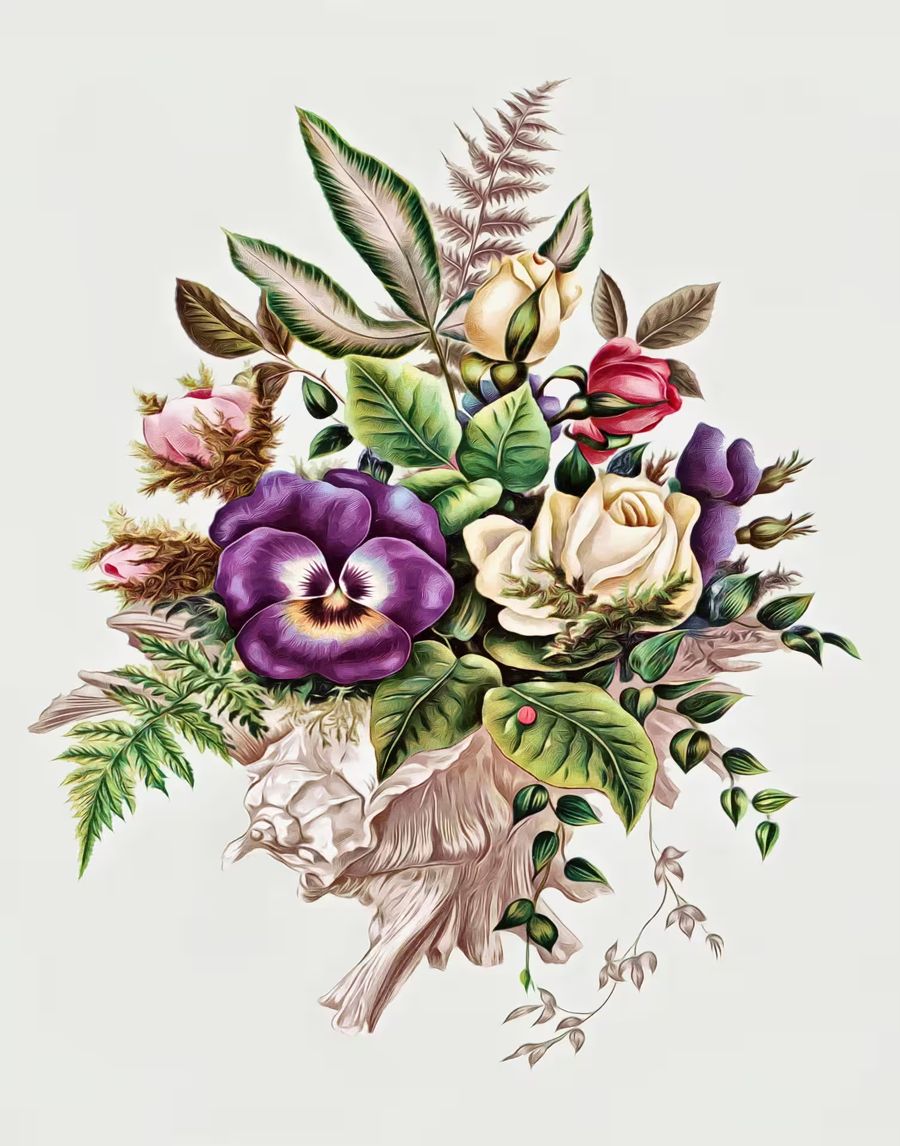 Flower Bouquet Still Antique Retro