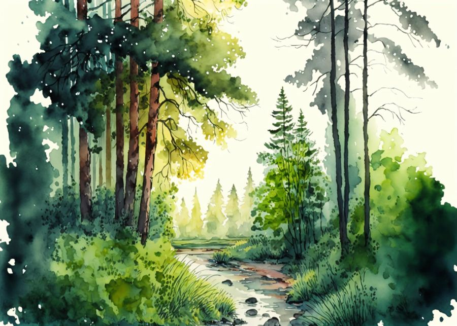 , Forest Landscape Green Forest Trees