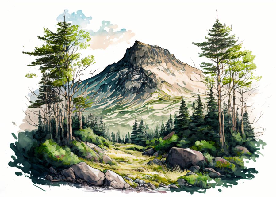 EcoArtLab Originals, Forest Mountain Watercolor Forest