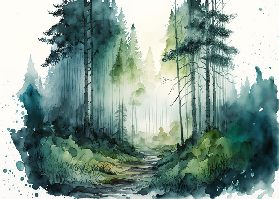 EcoArtLab Originals, Green Forest Trees Watercolor Forest