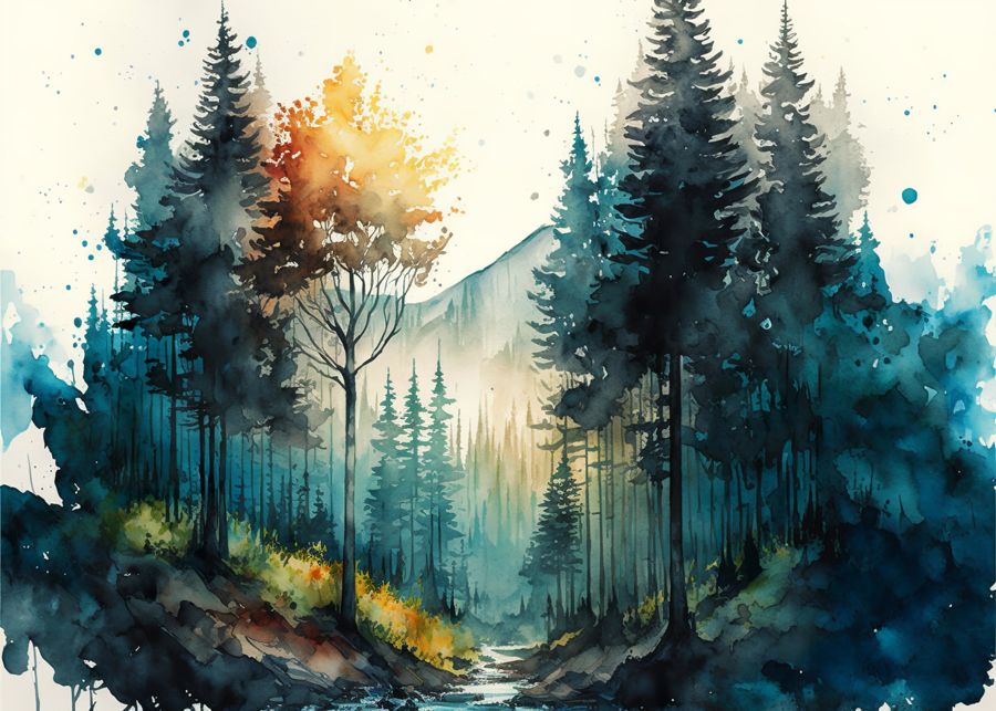 EcoArtLab Originals, Green Forest Trees Watercolor Forest