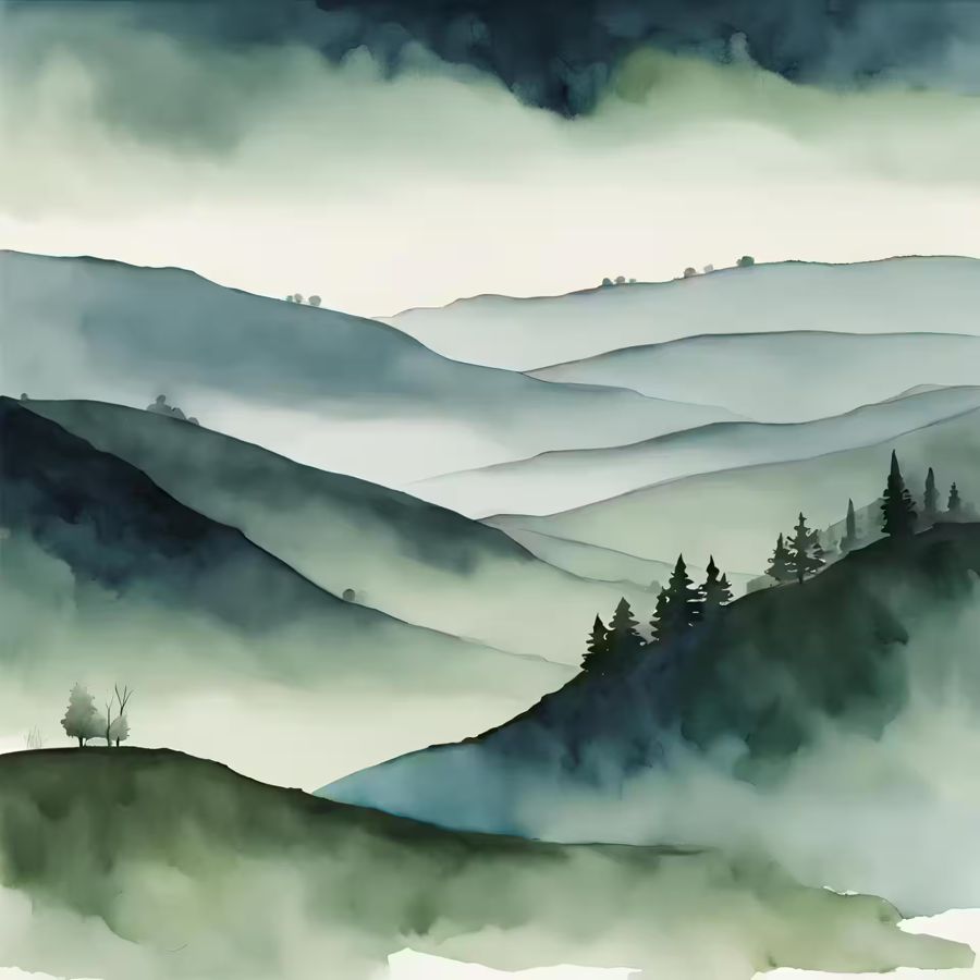 EcoArtLab Originals, Green Mountains Watercolor Minimalist