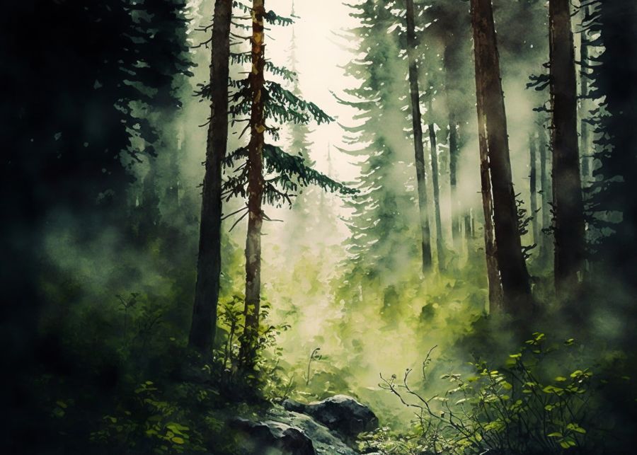 EcoArtLab Originals, Green Watercolor Dense Forest Landscape