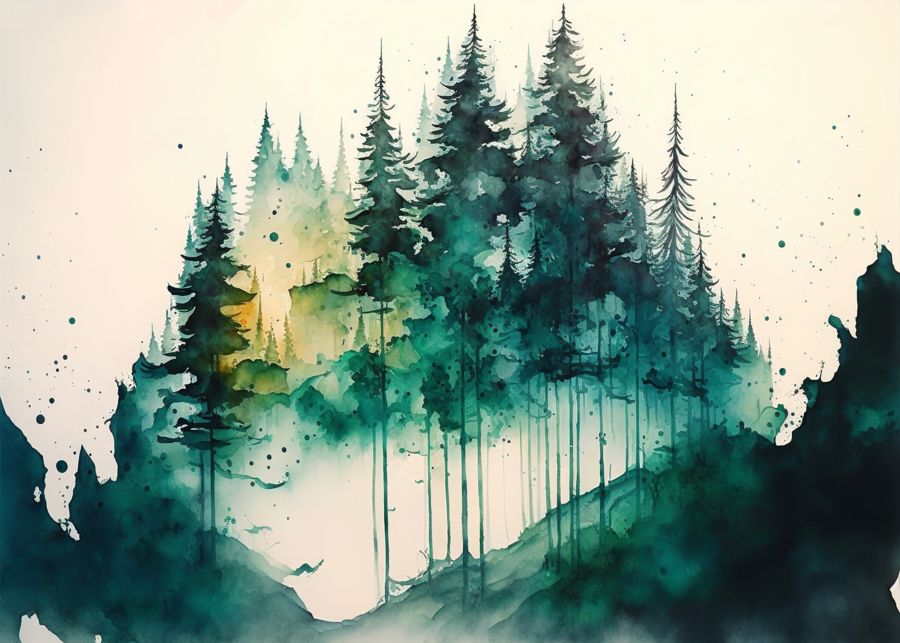 EcoArtLab Originals, Green Watercolor Forest Trees Nature