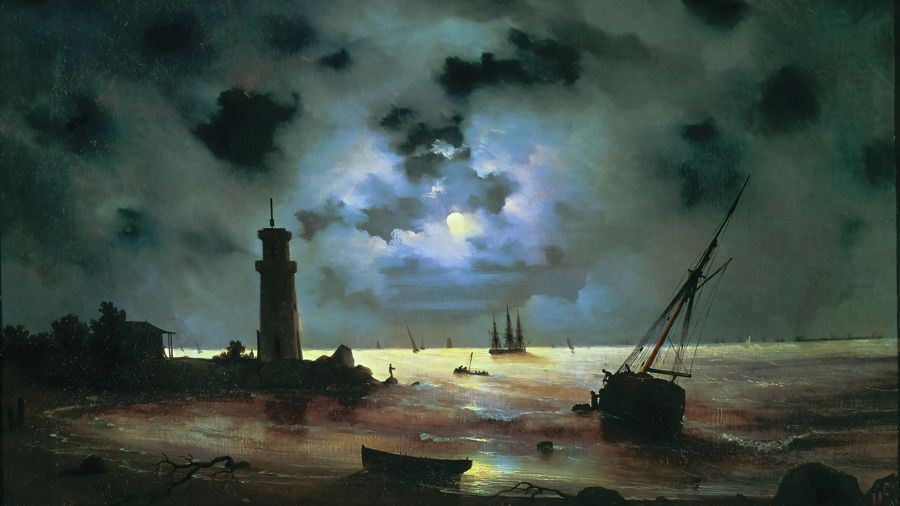 Sea coast at night Near the Beacon