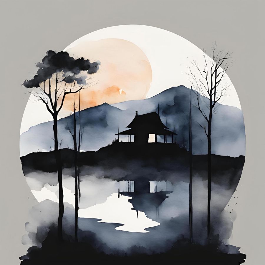 , Japanese Watercolor Landscape Modern