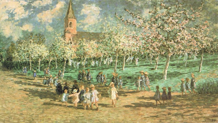 Flowering Orchard and Schoolchildren