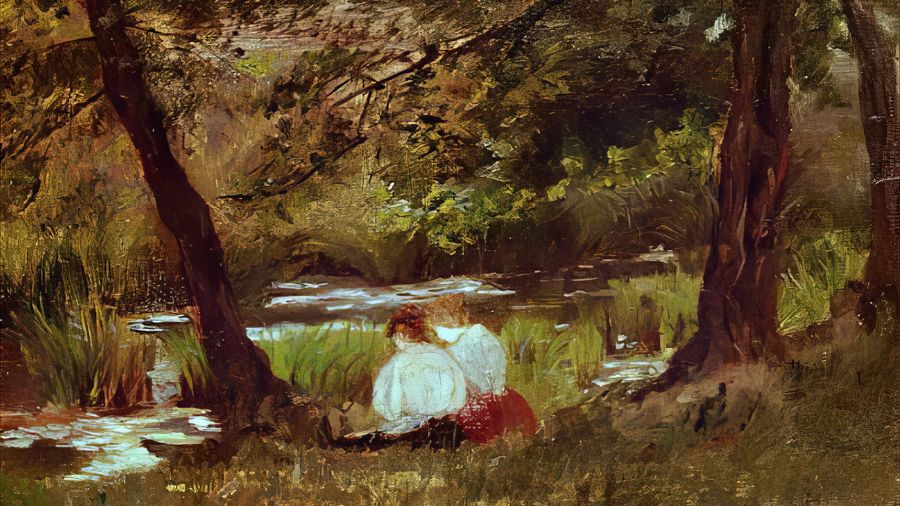 Two Women Seated by a Woodland Stream