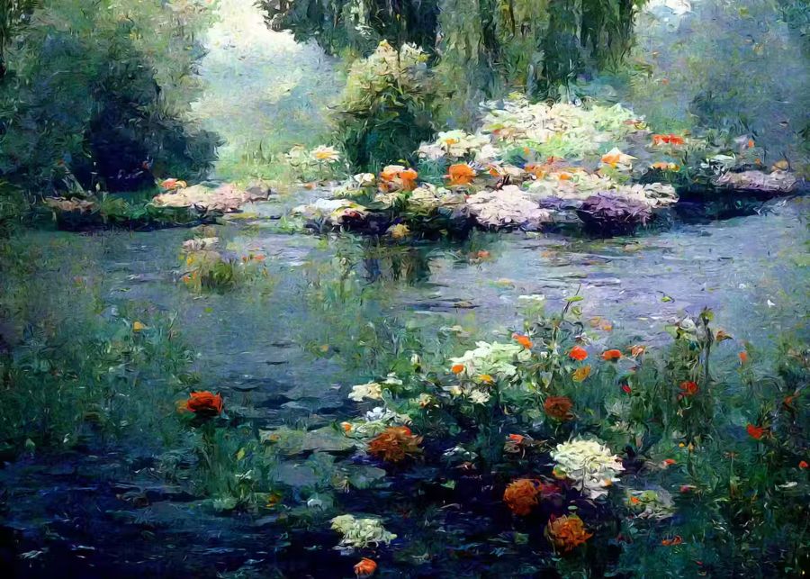 EcoArtLab Originals, Monet Flowers River Inspired Floral
