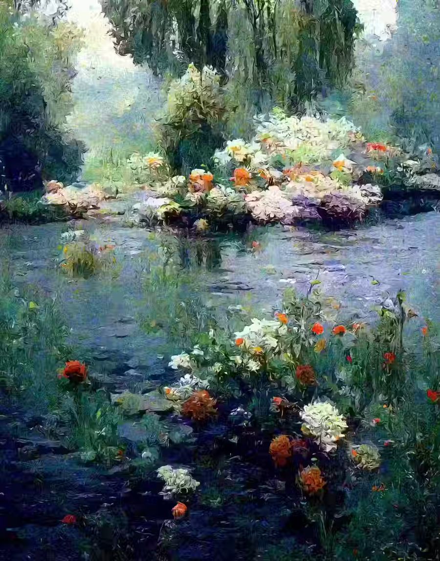 Monet Inspired Flowers River Floral