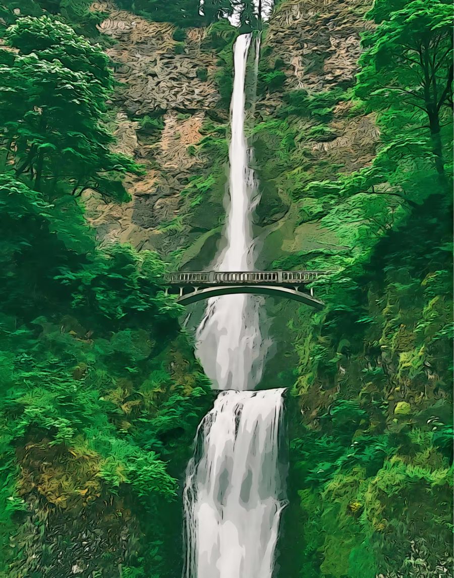 Multnomah Falls Waterfall Bridge Woods