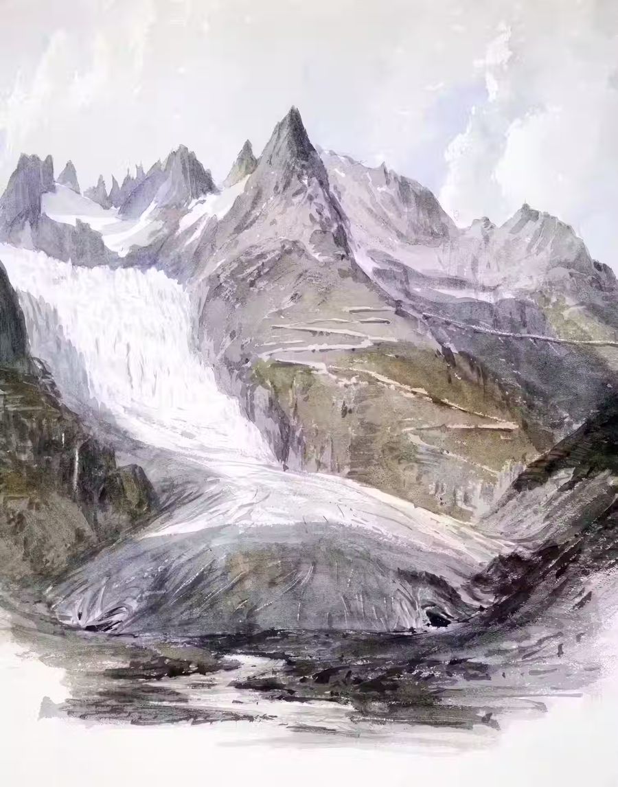 , Muted Mountain Landscape Antique