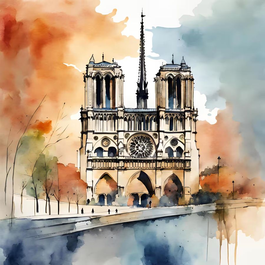 EcoArtLab Originals, Paris Notre Dame Watercolor Decor
