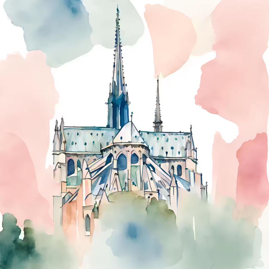 EcoArtLab Originals, Pastel Notre Dame I Watercolor