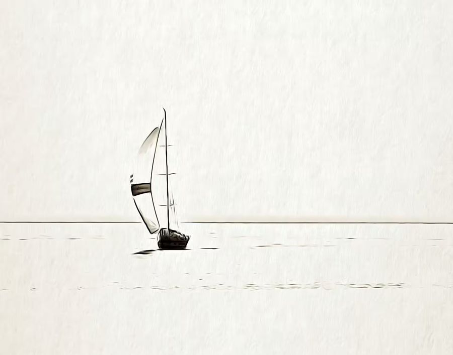 EcoArtLab Originals, Sailboat Nautical Minimalist Boat Lone