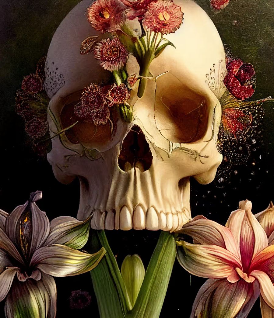 EcoArtLab Originals, Skull Colorful Flowers Modern Floral