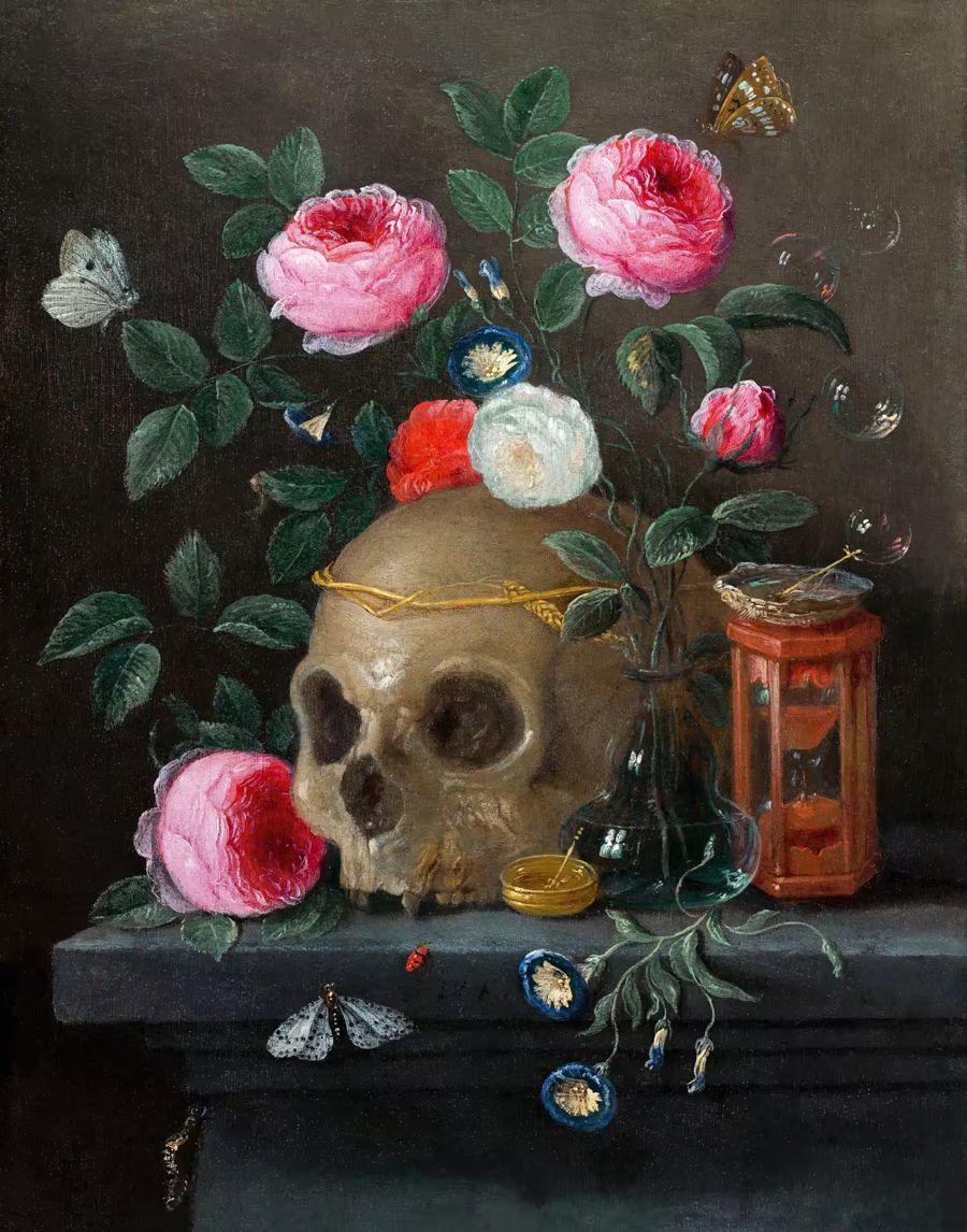 Skull Oil Skull Colorful Flowers